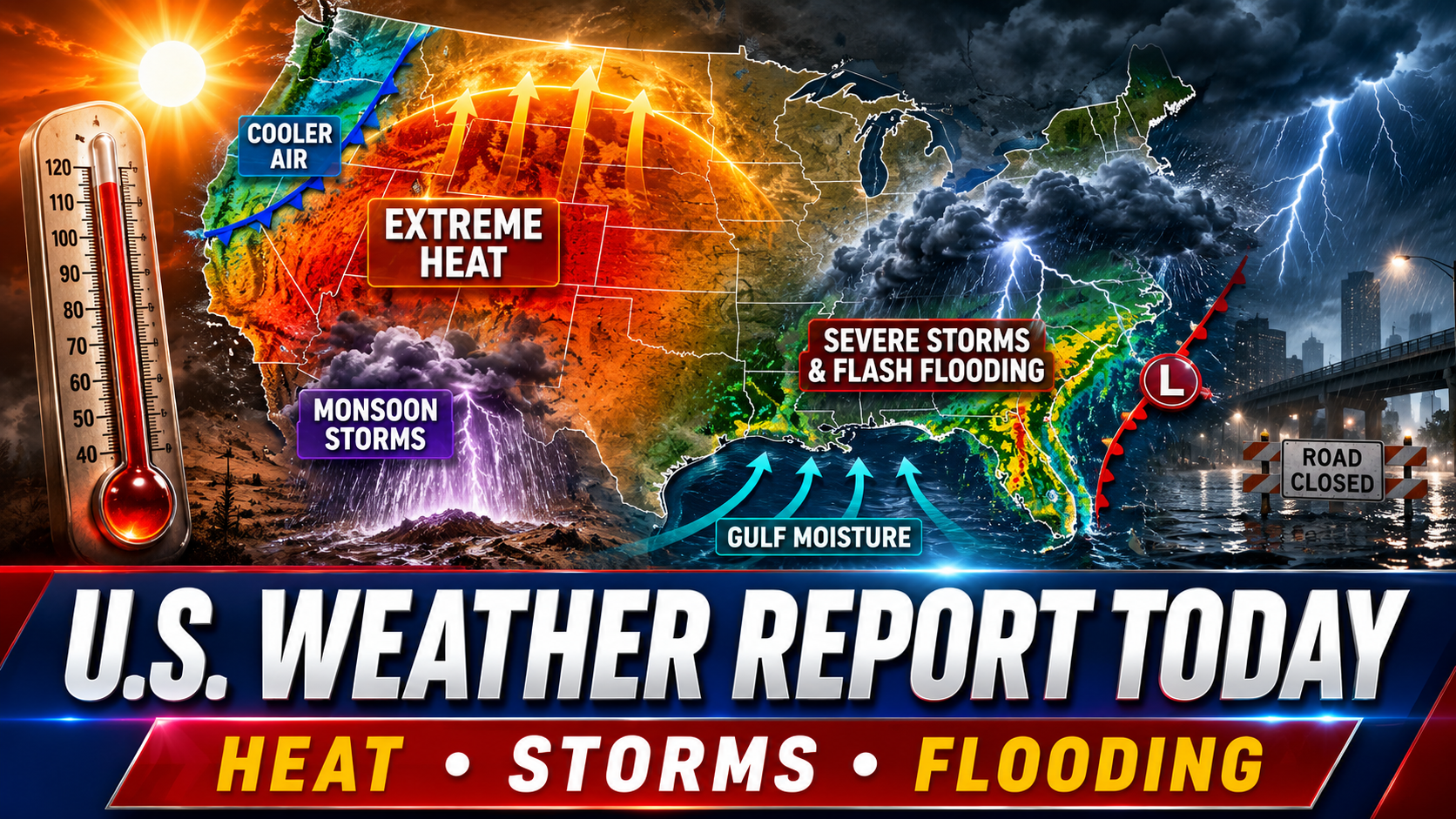 Sunday, July 12, 2026 | U.S. Weather Today: Record Heat Threatens the West as Severe Storms and Flooding Target the Southeast