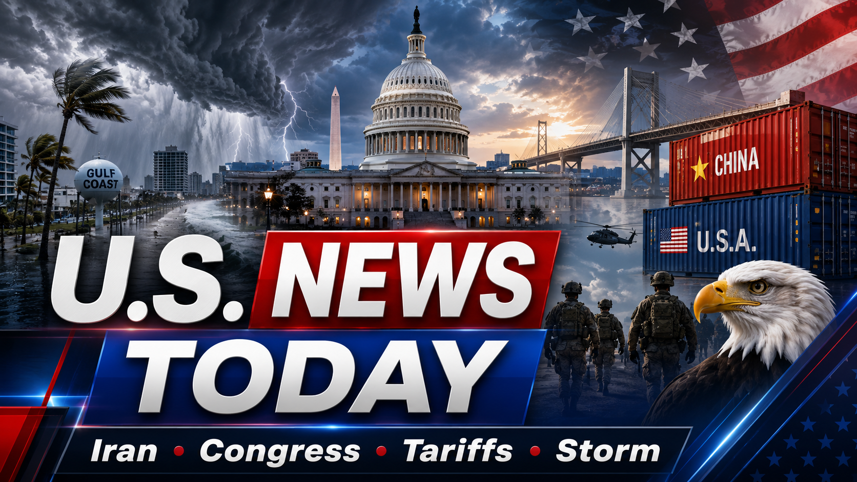 U.S. News Today: Iran Conflict Costs Rise, Congress Moves on Funding and Gulf Coast Braces for Tropical Storm Bertha