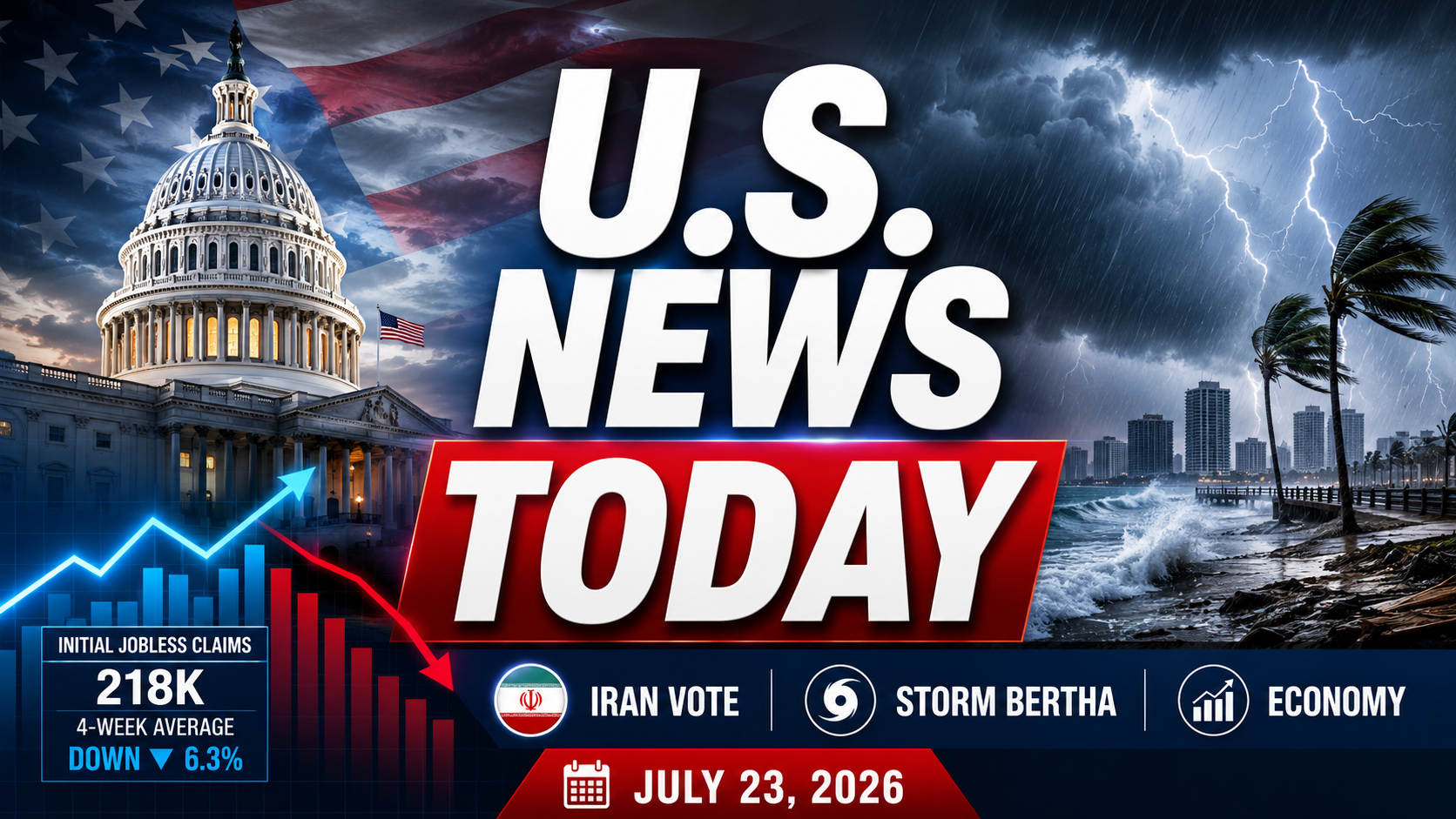 U.S. News Today: Congress Pushes Back on Iran War as Tropical Storm Bertha Targets Texas