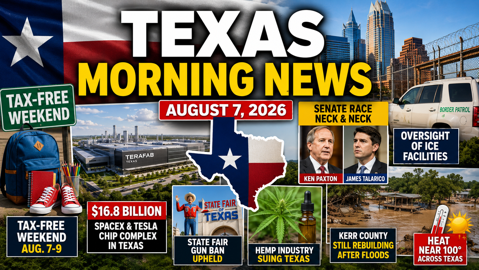 Texas Morning News: Tax-Free Weekend Begins as $16.8 Billion Tech Project, Senate Fight, Immigration Oversight and Heat Shape Friday