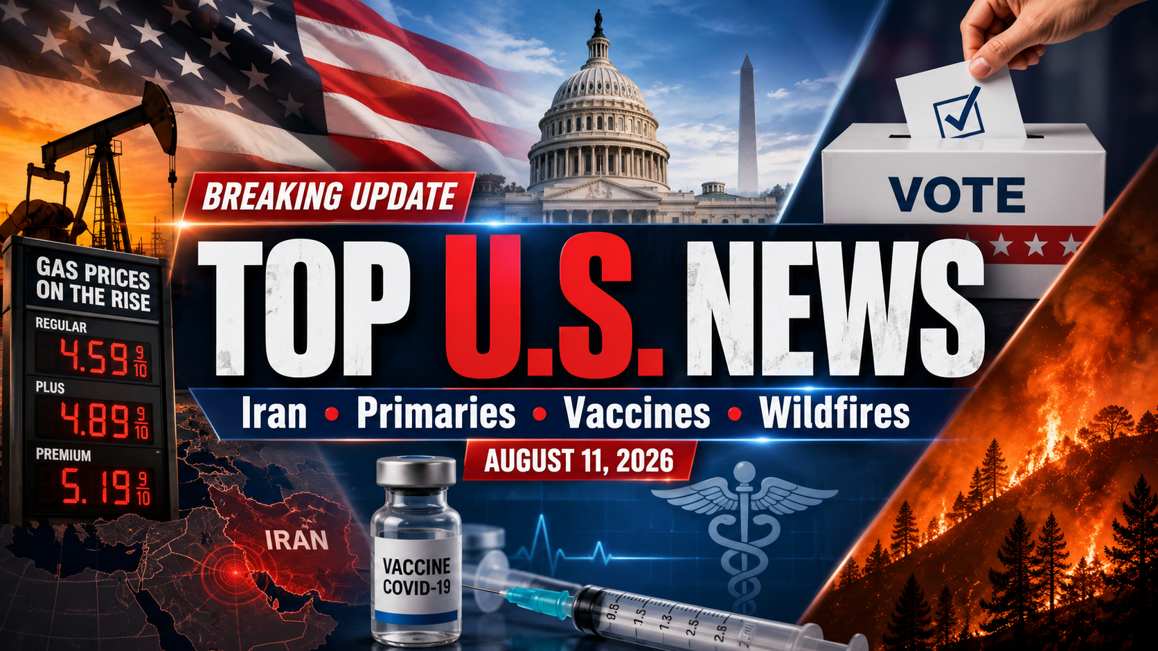 Top U.S. News Today: Iran Pressure, Major Primaries, Vaccine Changes and Wildfires Shape August 11