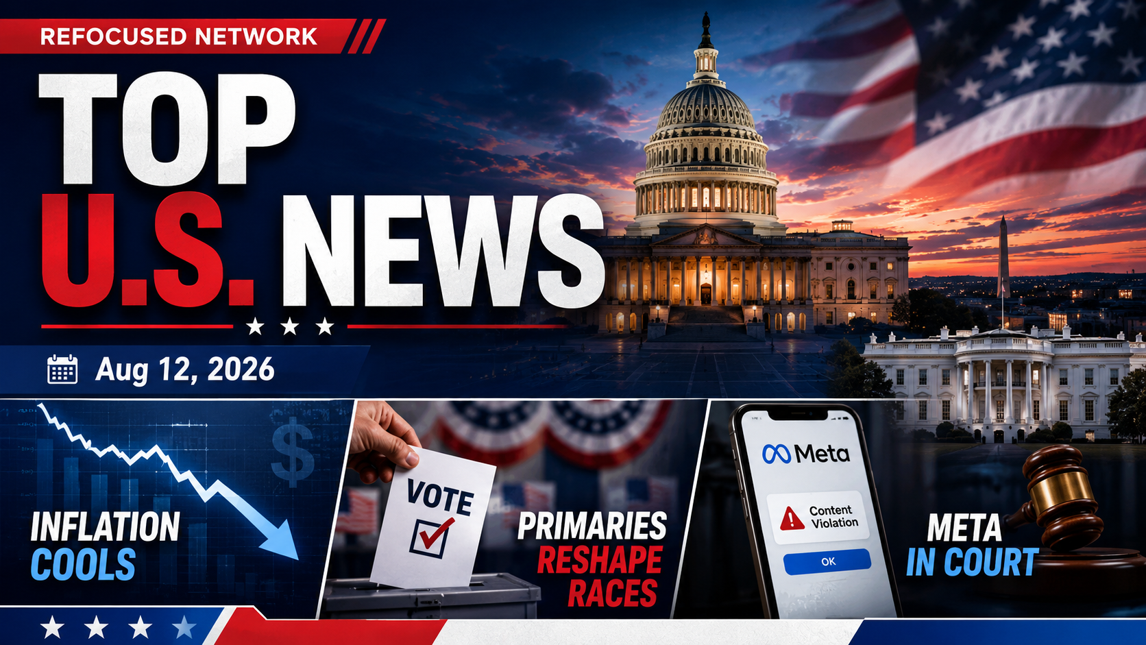 Top U.S. News: Inflation Cools, Primary Results Reshape Midterms, Meta Faces Major Child-Safety Trial