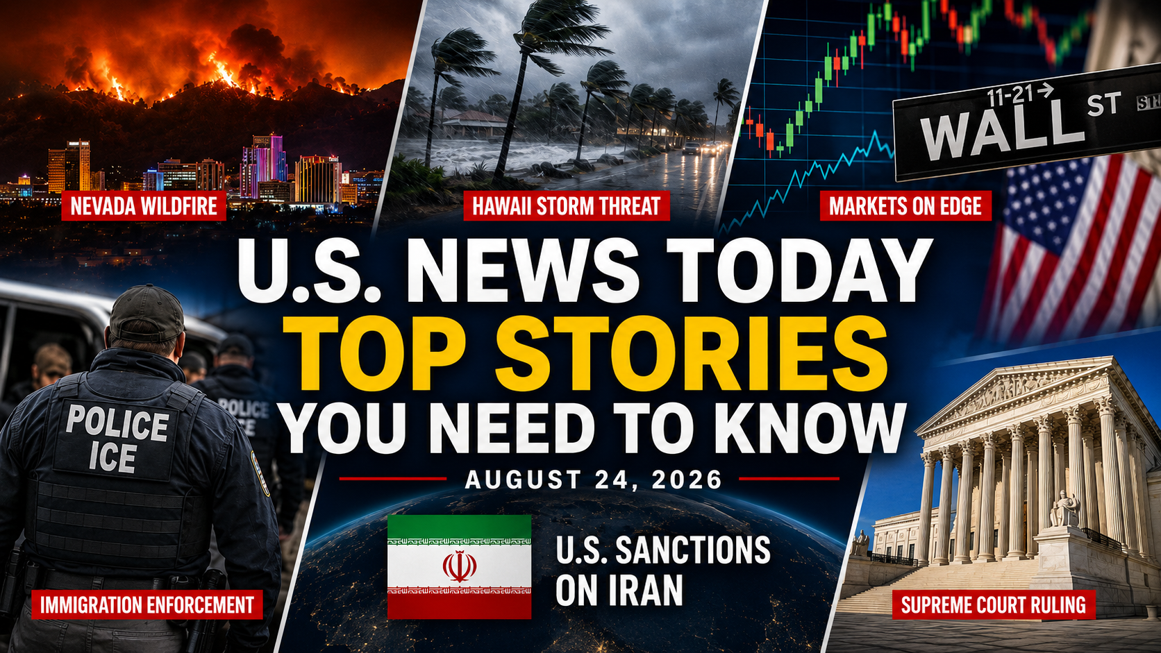 U.S. News Today: Wildfire Emergency, Hawaii Storm Threat, Markets on Edge and Washington Developments