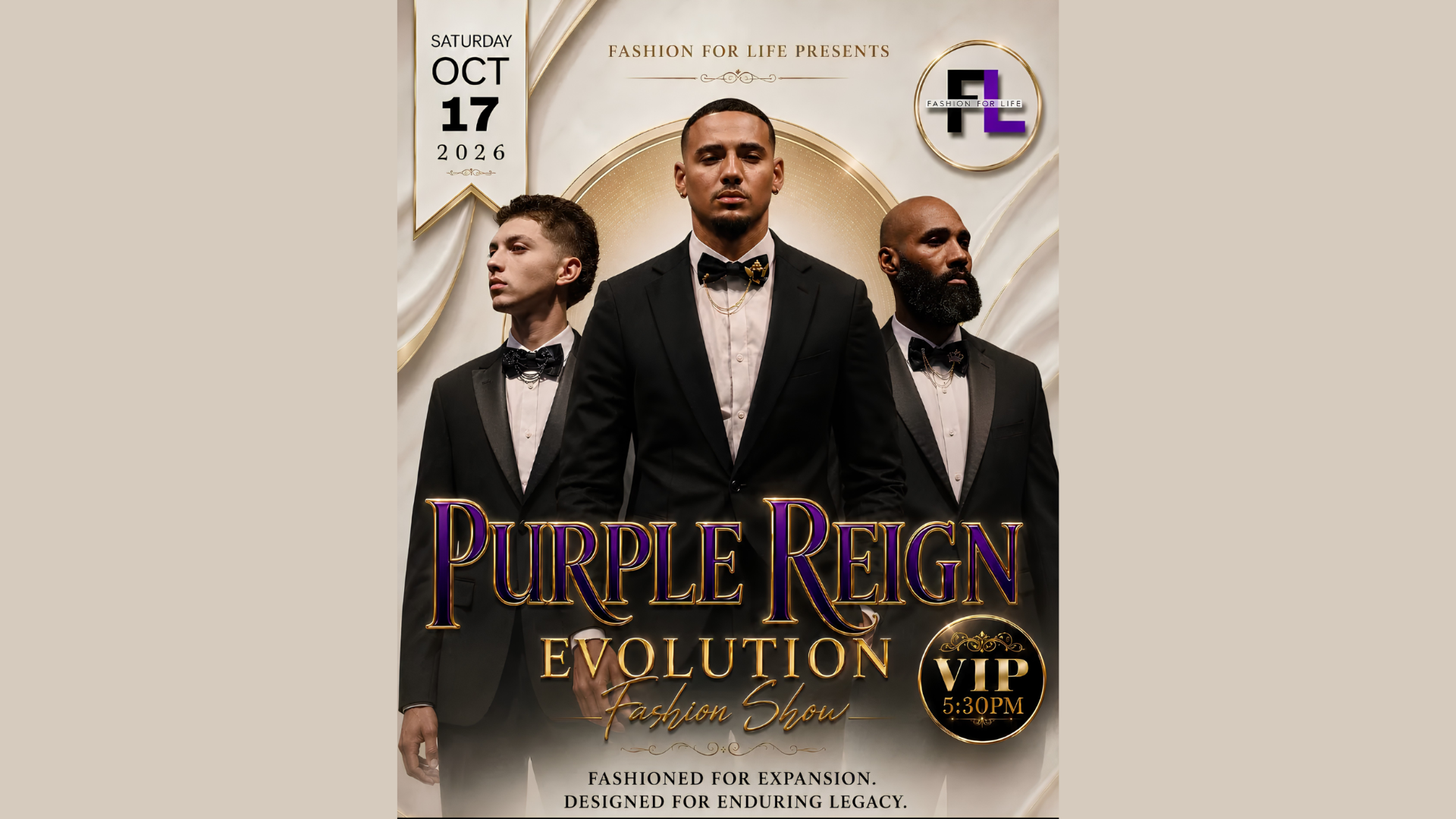 Fashion for Life’s 2026 Purple Reign: Evolution Fashion Show at the Tobin Center October 17, 2026