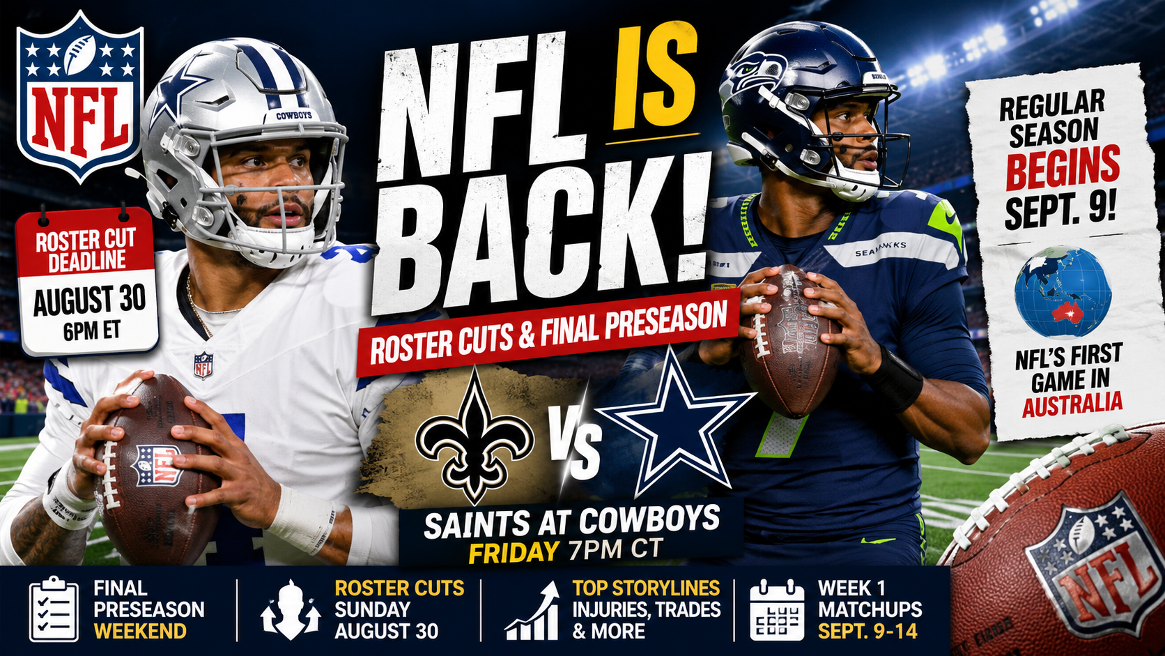 NFL News Today: Final Preseason Games, Roster Cuts and Week 1 Countdown Take Center Stage