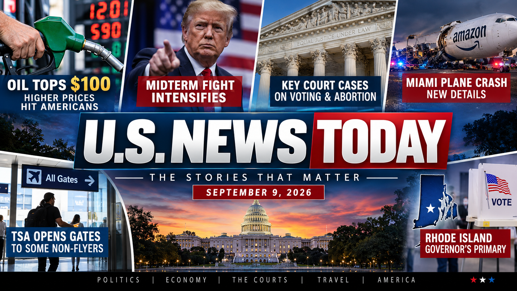 U.S. News Today: Oil Tops $100, Midterm Politics Intensify, Courts Weigh Major Cases and TSA Changes Airport Access