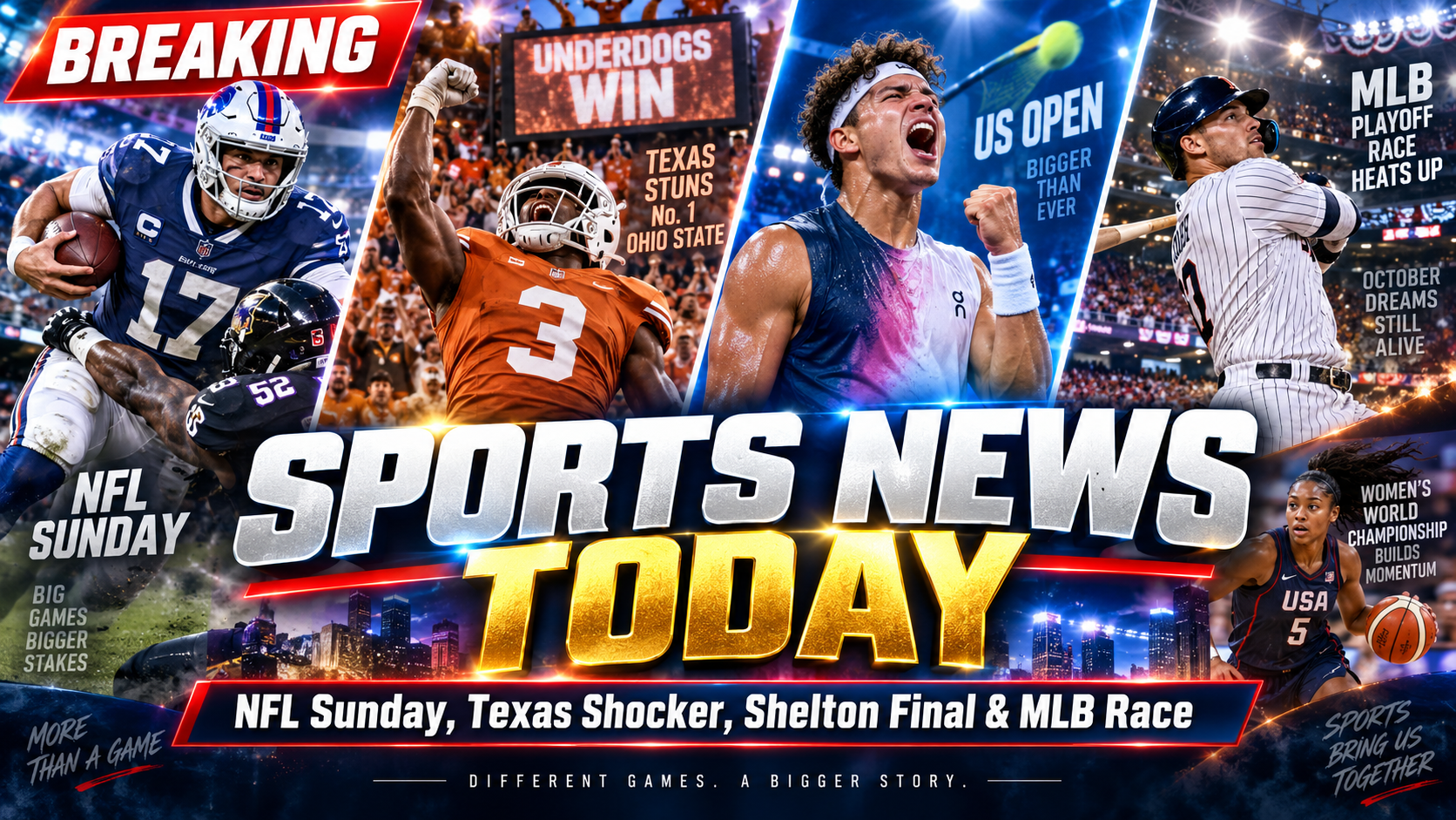 Sports News Today: NFL Sunday Arrives, Texas Shocks No. 1 Ohio State, and Ben Shelton Plays for History